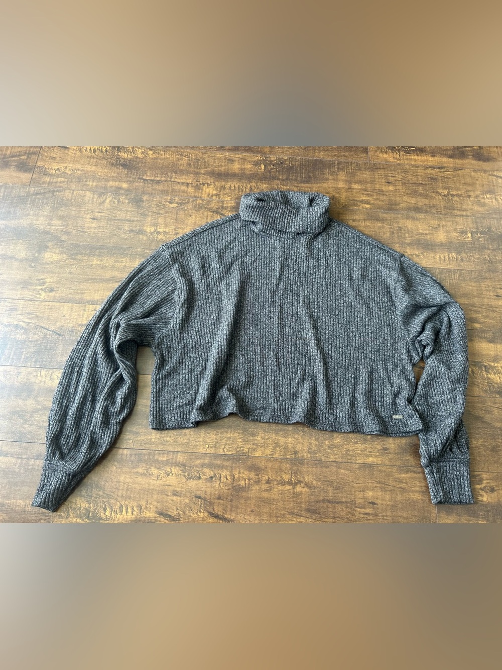 Hollister Charcoal Ribbed Cropped Turtleneck Sweater